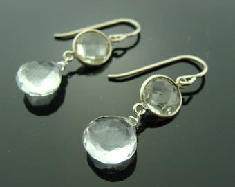 Oorbellen met groene amethistkwarts in een zetting • Edelsteensieraden van 925 sterling zilver