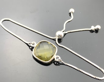 Lemon Quartz Bracelet · 925 Sterling Silver Adjustable Tassel