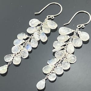 Rainbow Moonstone Long Cascade Earrings • 925 Sterling Silver • Genuine Gemstone Dangle Earrings • June Birthstone Jewelry Gift for Her