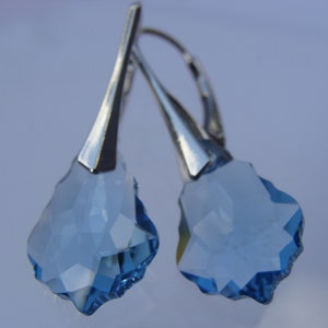 Aquamarine Baroque Earrings · Swarovski Crystal Drops · 925 Sterling Silver Leverbacks · Ocean Blue Jewelry · Gift for Her