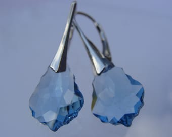 Boucles d'oreilles dormeuses en cristal Swarovski aigue-marine en argent sterling, cadeau