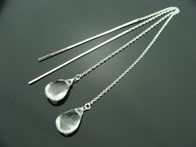 Long Crystal Quartz Drop 925 Sterling Silver Ear Threads Gift | Etsy