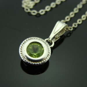 Minimalist Peridot Bezel Set Sterling Silver Pendant  Gift