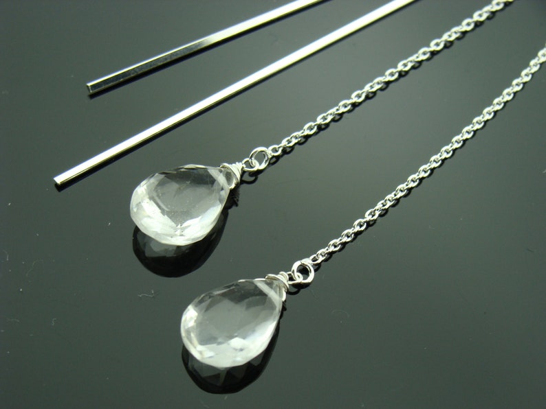 Long Crystal Quartz Drop 925 Sterling Silver Ear Threads Gift | Etsy