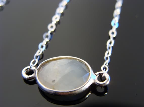 Moonstone and Rock Crystal Bezel Link Necklace