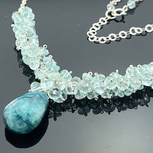 Aquamarine & Blue Moonstone Cluster Necklace • 925 Sterling Silver • March Birthstone Jewelry • Gift for Her
