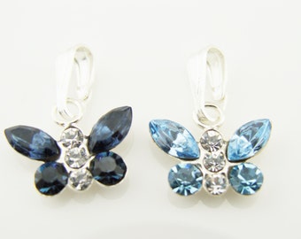Swarovski Crystal Navy Blue Butterfly Sterling Silver Necklace  Gift