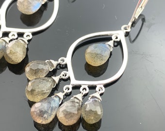 Blue Flash Labradorite · Chandelier Earrings · 925 Sterling Silver Leverbacks