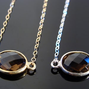 Bezel Set Smoky Quartz Link Necklace · 925 Sterling Silver or 14K Gold Filled · Elegant Gemstone Jewelry · Gift for Her