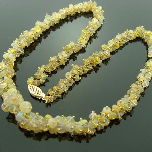 Ethiopian Welo Opal · Cluster Necklace with 14K Solid Yellow Gold Clasp · Fire Gem Gift · October Birthstone · Handmade Luxe Jewelry
