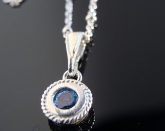 Minimalist Blue Topaz Bezel Pendant · 925 Sterling Silver Necklace