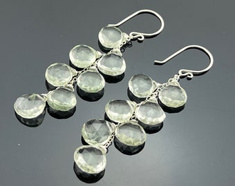 Green Amethyst 925 Sterling Silver or 14K Gold Filled Cascade Earrings  Gift