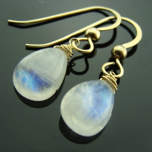 14K Solid Gold Petite Rainbow Moonstone Drop Earrings · Dainty Gemstone Jewelry · June Birthstone · Gift for Her