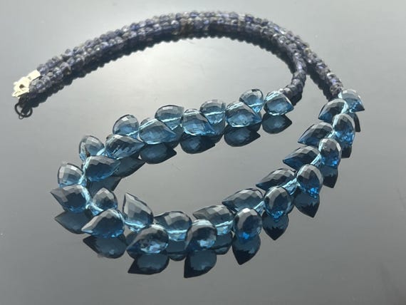 London Blue Quartz and Iolite Necklace · 925 Sterling Silver · Handmade Gemstone Jewelry