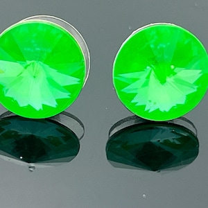 Electric Green Swarovski Stud Earrings · 12mm Rivoli · 925 Sterling Silver Posts · Bold Green Crystal Gift for Her