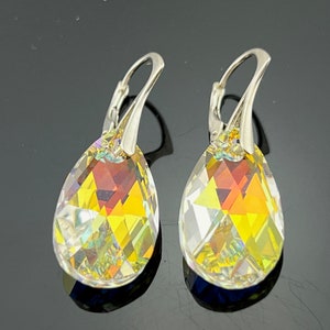 Swarovski Crystal Large AB Drop Earrings · 925 Sterling Silver Leverbacks · Sparkling Bridal Wedding Jewelry Gift for Her