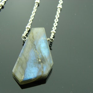 Flash Labradorite Necklace · 925 Sterling Silver Pendant · Iridescent Gemstone Jewelry · Gift for Her · Blue Gray Crystal Necklace