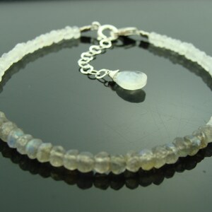 Labradorite & Rainbow Moonstone Bracelet · 925 Sterling Silver · Gemstone Jewelry · Elegant Gift for Her