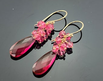 Pink Quartz and Pink Topaz 14K Gold Filled Earrings  Gift