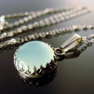 Aquablauwe chalcedoon hanger ketting · 925 sterlingzilver · Ring set edelsteen · Sierlijke minimale sieraden · Cadeau voor haar · Handgemaakt