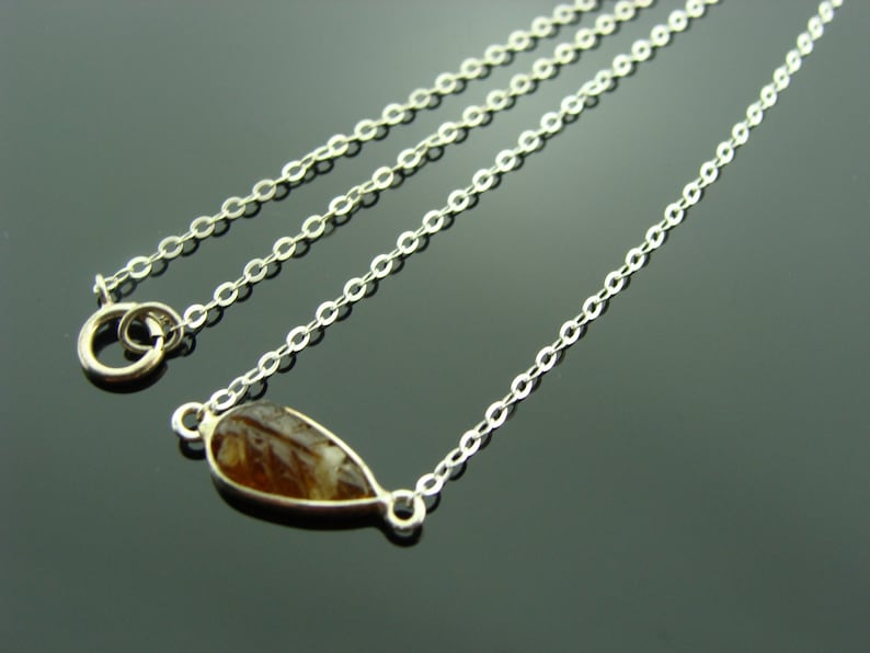 Light Brown Tourmaline Leaf Necklace · Carved Gemstone in Bezel Set Sterling Silver · Nature Pendant · Handmade Gift for Her image 2