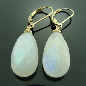 Faceted Rainbow Moonstone Leverback Earrings · 14K Gold Filled or Sterling Silver · June Birthstone · Gift for Her