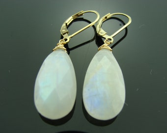 Faceted Rainbow Moonstone Leverback Earrings · 14K Gold Filled or Sterling Silver · June Birthstone · Gift for Her
