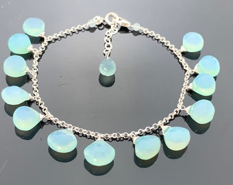 Aqua Blue Chalcedony Bracelet · 925 Sterling Silver · Gemstone Jewelry · Adjustable Bracelet · Handmade Gift for Her