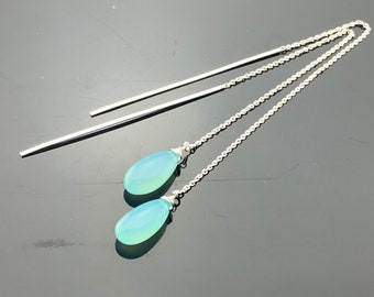 ロングアクアブルーカルセドニーイヤリングスレッド · 925スターリング