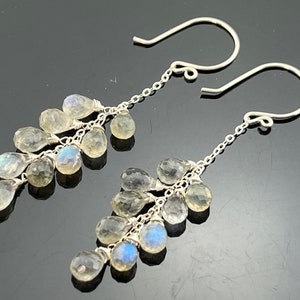 Druppeloorbellen met flitsende labradoriet • 925 sterlingzilver of 14K gold filled • Cascade-hanger edelsteensieraden • Cadeau voor haar