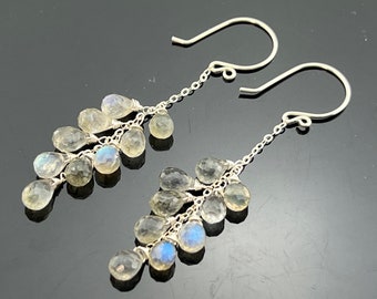 Flash Labradorite Drop Cascade 925 Sterling Silver Cascade Earrings  Gift