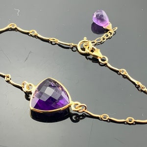 Trillion Cut Brazilian Amethyst Bracelet · 14K Gold Filled · Purple Gemstone Jewelry · February Birthstone