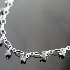 Blue Raw Diamond Necklace · Genuine Uncut Gemstone · 925 Sterling Silver · Dainty April Birthstone Gift for Her