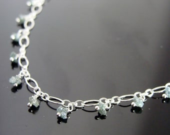 Blue Raw Diamond Necklace · Genuine Uncut Gemstone · 925 Sterling Silver · Dainty April Birthstone Gift for Her