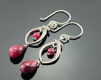 Ruby · 925 Sterling Silver · Dangle Earrings · Drop Earrings · Birthstone Jewelry