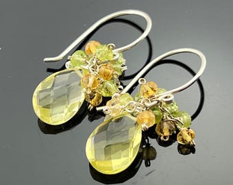 Lemon Quartz · Citrine · Peridot Earrings · 14K Gold Filled or 925 Sterling Silver · Gemstone Cluster
