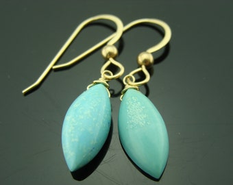14K Solid Gold Sleeping Beauty Turquoise Marquise Earrings  Gift