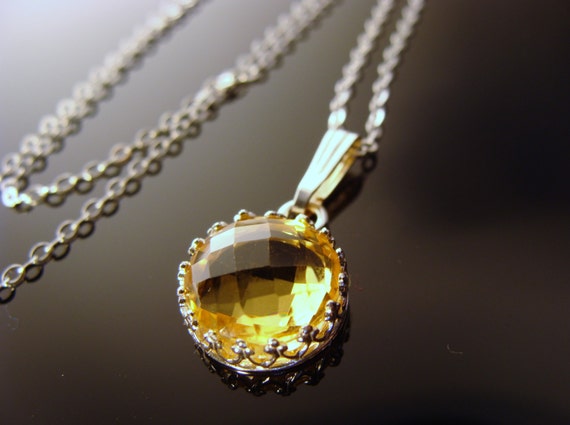 Citrine Pendant Necklace · Faceted Bezel Set Gemstone · 925 Sterling Silver · Yellow Gem Jewelry