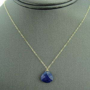 Lapis Lazuli Drop Necklace · Faceted Gemstone · 14K Solid Gold · Minimalist Luxe Jewelry · Dainty Gift for Her