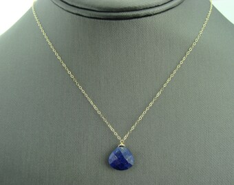 Faceted Lapis Lazuli Drop Necklace • 14K Solid Gold Minimalist Luxe Jewelry