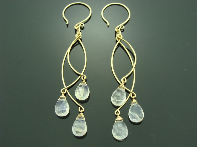 Long Rainbow Moonstone Chandeliers 14K Gold Filled Earrings Etsy