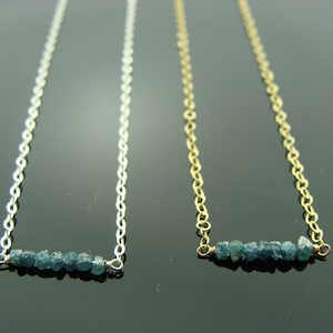 Mini Blue Raw Diamond Bar Necklace · 14K Gold Filled or 925 Sterling Silver · Dainty April Birthstone Gift · Minimalist Jewelry