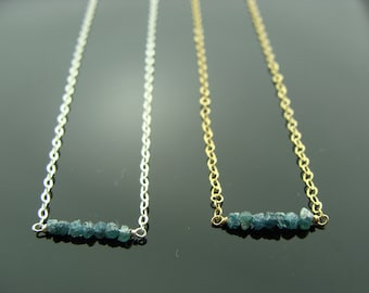 Mini Raw Blue Diamond Bar Necklace • 925 Sterling Silver or 14K Gold Filled
