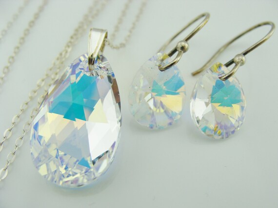 Parure Argent Sterling 925 – Collier + Boucles D'oreilles Cristal Diamant – Occasion Bon état