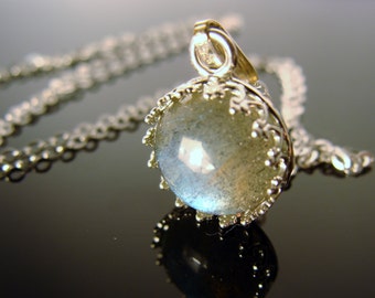 Flitsende labradoriethanger · Ringset 925 sterlingzilver · Iriserende edelsteenketting