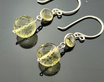 Lemon Quartz Dangle Earrings • 925 Sterling Silver • Yellow Gemstone Jewelry