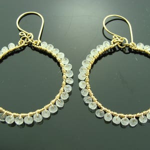 Rainbow Moonstone Hoop Earrings · 14K Gold Filled · Gemstone Hoops · Handmade Jewelry Gift for Her