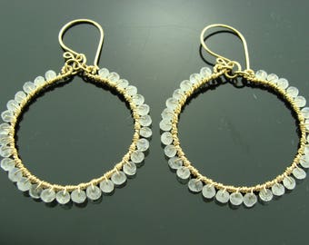 Rainbow Moonstone Hoop Earrings · 14K Gold Filled · Gemstone Hoops · Handmade Jewelry Gift for Her