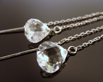 Long Crystal Quartz Drop 925 Sterling Silver Ear Threads Gift - Etsy