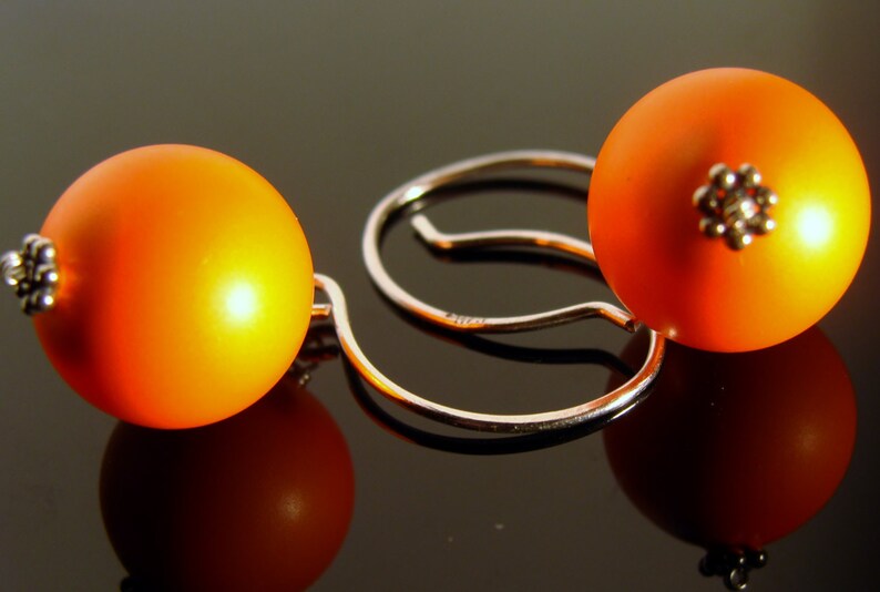 Swarovski Crystal Neon Orange Sterling Silver Earrings Gift image 4